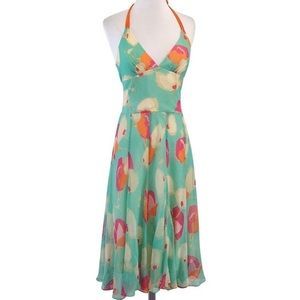 BCBG Max Azria silk halter dress, turquoise